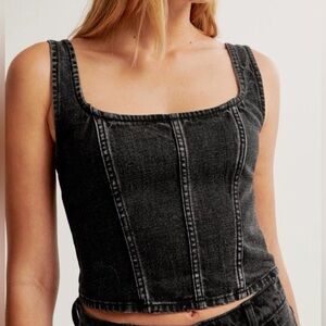 New*Abercrombiet & Fitch Distressed  Denim Corset Square Neck Sleeveless Top~S~